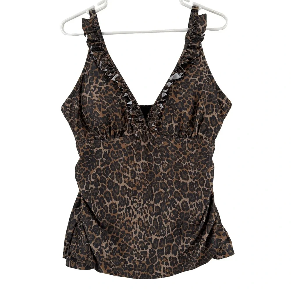 Nicole‎ Miller Tankini Swimsuit Womens 1X Animal Print Ruffle 2 Piece Skirt NWT